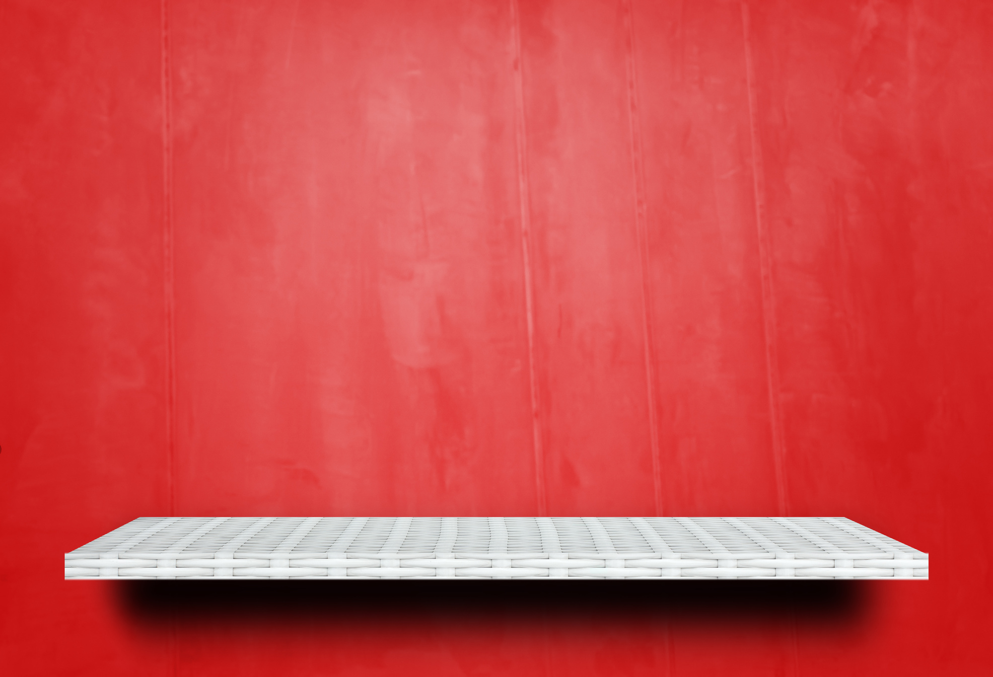 Empty wooden shelf on red wooden background for product display